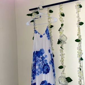 Blue and white flower maxi dress